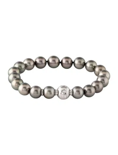 Pre-owned Mikimoto 18k Pearl & Diamond Bracelet, 6.5" In Multicolor