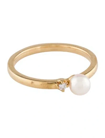 Pre-owned Mikimoto 18k Pearl & Diamond Cluster Ring In Multicolor