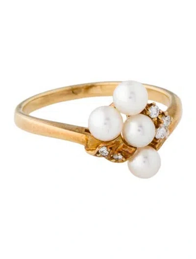 Pre-owned Mikimoto 18k Pearl & Diamond Cocktail Ring In Multi
