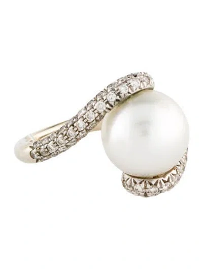 Pre-owned Mikimoto 18k Pearl & Diamond Cocktail Ring In Multi