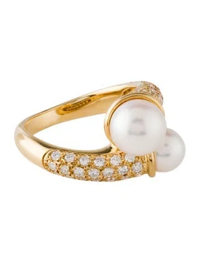 Pre-owned Mikimoto 18k Pearl & Diamond Cocktail Ring In Multi
