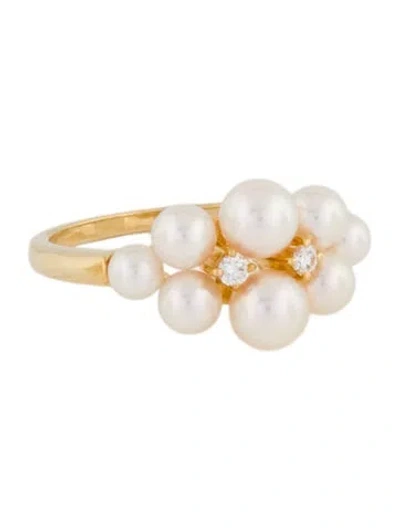 Pre-owned Mikimoto 18k Pearl & Diamond Cocktail Ring In Multi
