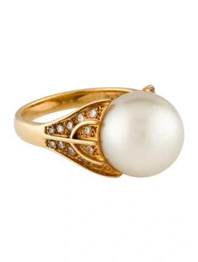 Pre-owned Mikimoto 18k Pearl & Diamond Cocktail Ring In Multi