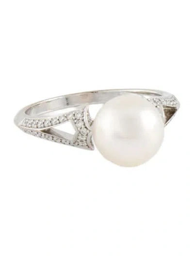 Pre-owned Mikimoto 18k Pearl & Diamond Cocktail Ring In Multi