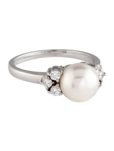 Pre-owned Mikimoto 18k Pearl & Diamond Cocktail Ring In Multi
