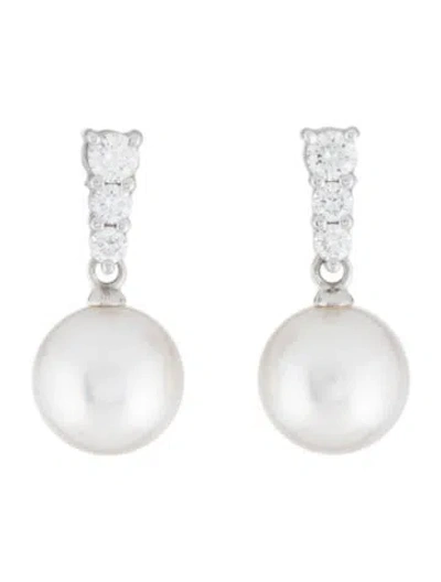 Pre-owned Mikimoto 18k Pearl & Diamond Dew Drop Earrings In Multicolor
