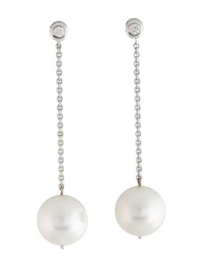 Pre-owned Mikimoto 18k Pearl & Diamond Drop Earrings In Multi
