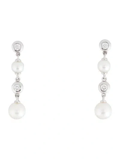 Pre-owned Mikimoto 18k Pearl & Diamond Drop Earrings In Multi