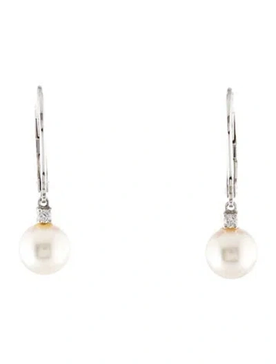 Pre-owned Mikimoto 18k Pearl & Diamond Drop Earrings In Multi
