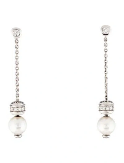 Pre-owned Mikimoto 18k Pearl & Diamond Drop Earrings In Multicolor