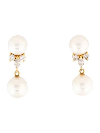 Pre-owned Mikimoto 18k Pearl & Diamond Drop Earrings In Multicolor