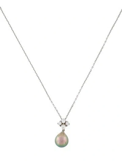 Pre-owned Mikimoto 18k Pearl & Diamond Drop Pendant Necklace, 16" In Multi