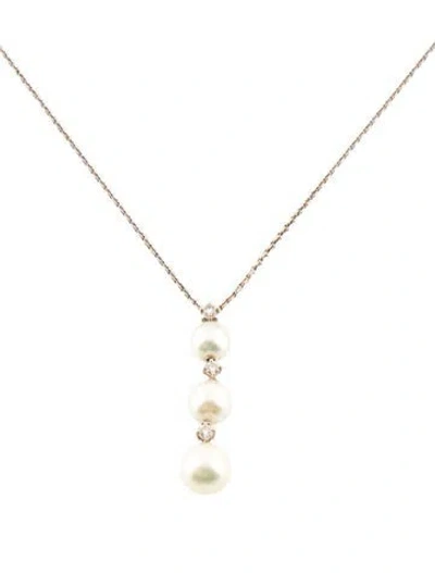 Pre-owned Mikimoto 18k Pearl & Diamond Drop Pendant Necklace, 18" In Multi