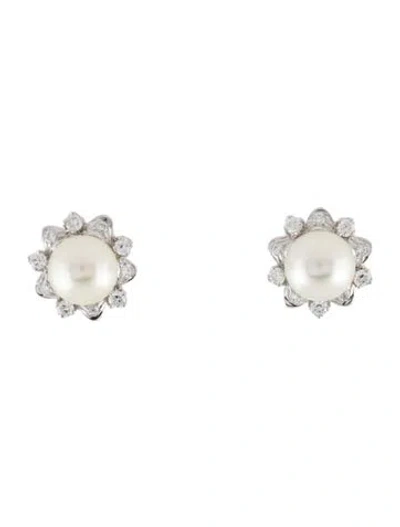 Pre-owned Mikimoto 18k Pearl & Diamond Earring Jacket In Multi