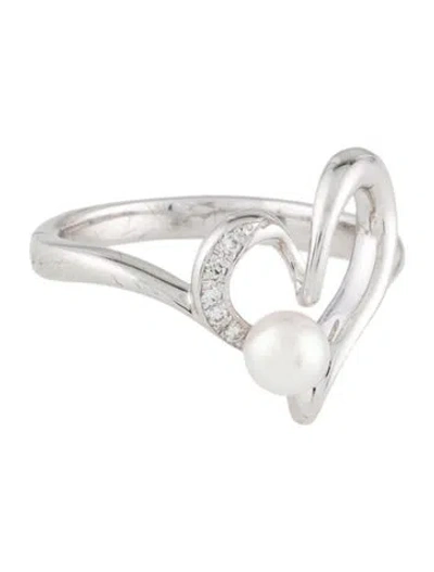 Pre-owned Mikimoto 18k Pearl & Diamond Heart Ring In Multi
