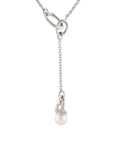 Pre-owned Mikimoto 18k Pearl & Diamond Lariat Necklace, 15.5" In Multi