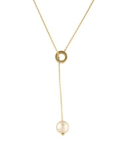 Pre-owned Mikimoto 18k Pearl & Diamond Lariat Necklace, 18.5" In Multi