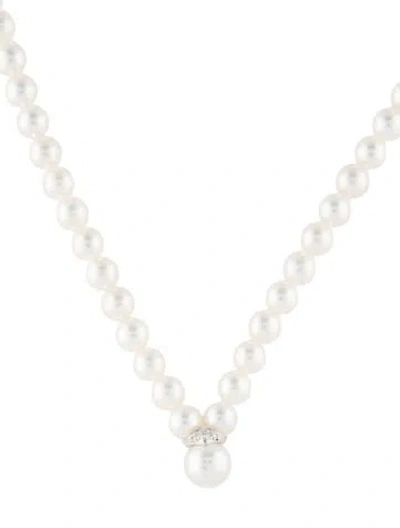 Pre-owned Mikimoto 18k Pearl & Diamond Lavalier, 16.5" In Multi