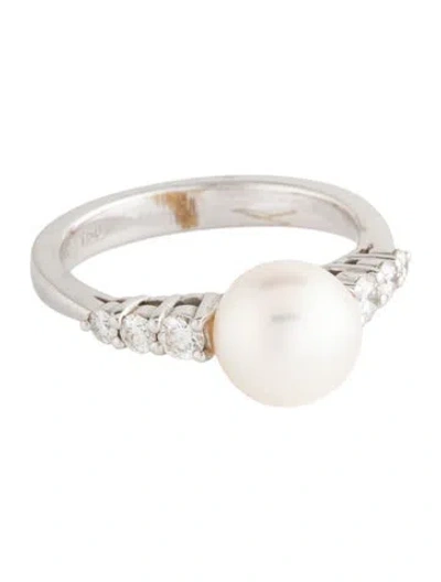 Pre-owned Mikimoto 18k Pearl & Diamond Morning Dew Cocktail Ring In Multicolor