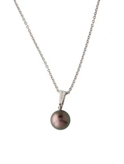 Pre-owned Mikimoto 18k Pearl & Diamond Morning Dew Pendant Necklace, 18" In Multi