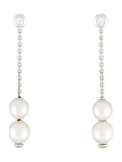 Pre-owned Mikimoto 18k Pearl & Diamond Pearls In Motion Earrings In Multi