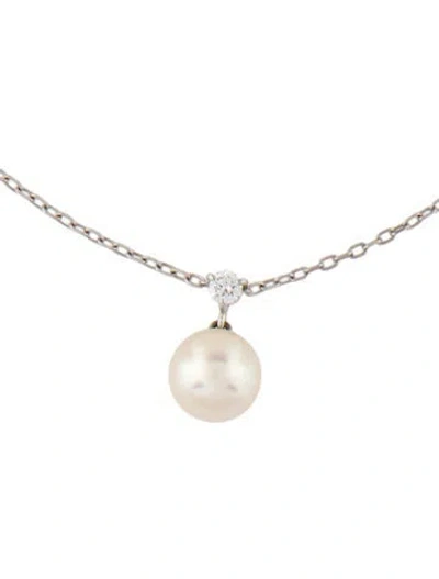 Pre-owned Mikimoto 18k Pearl & Diamond Pendant, 15" In Multi