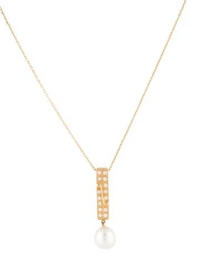 Pre-owned Mikimoto 18k Pearl & Diamond Pendant Necklace, 15.75" In Multi