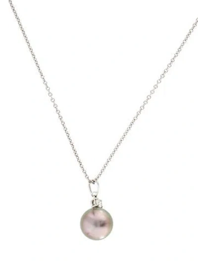 Pre-owned Mikimoto 18k Pearl & Diamond Pendant Necklace, 16" In Multi