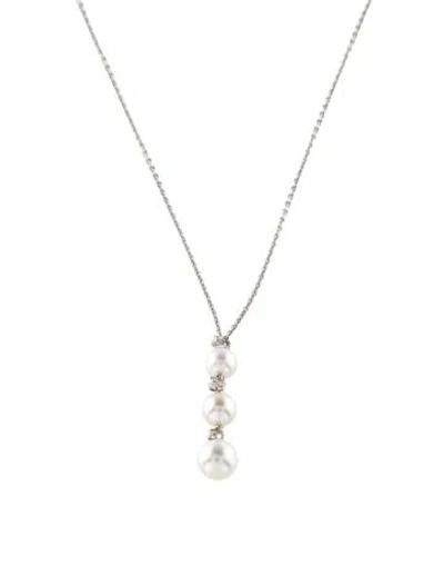 Pre-owned Mikimoto 18k Pearl & Diamond Pendant Necklace, 18" In Multi