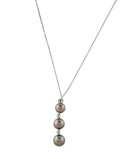 Pre-owned Mikimoto 18k Pearl & Diamond Pendant Necklace, 18" In Multi