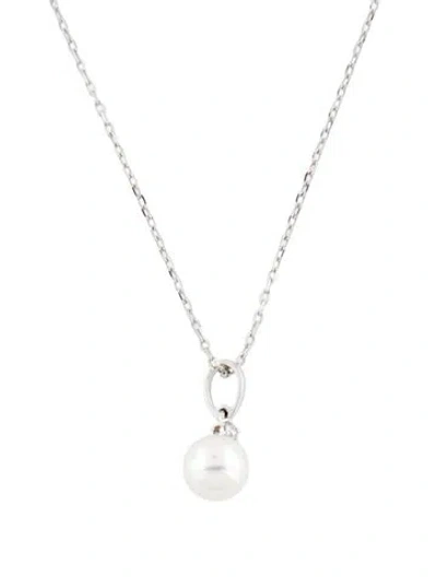 Pre-owned Mikimoto 18k Pearl & Diamond Pendant Necklace, 18" In Multi