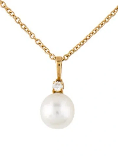 Pre-owned Mikimoto 18k Pearl & Diamond Pendant Necklace, 18" In Multi