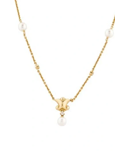 Pre-owned Mikimoto 18k Pearl & Diamond Pendant Necklace, 18" In Multicolor