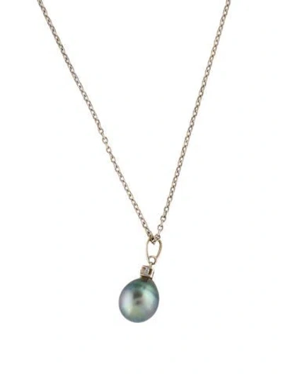 Pre-owned Mikimoto 18k Pearl & Diamond Pendant Necklace, 18.5" In Multi