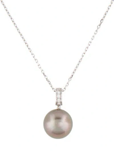 Pre-owned Mikimoto 18k Pearl & Diamond Pendant Necklace, 20" In Multicolor