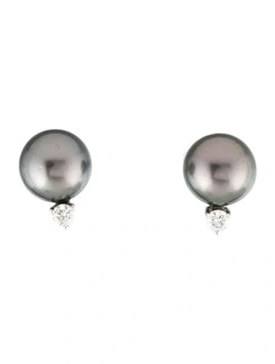 Pre-owned Mikimoto 18k Pearl & Diamond Stud Earrings In Multi