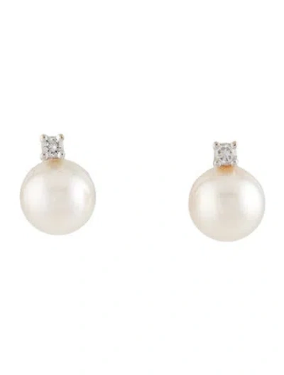 Pre-owned Mikimoto 18k Pearl & Diamond Stud Earrings In Multi