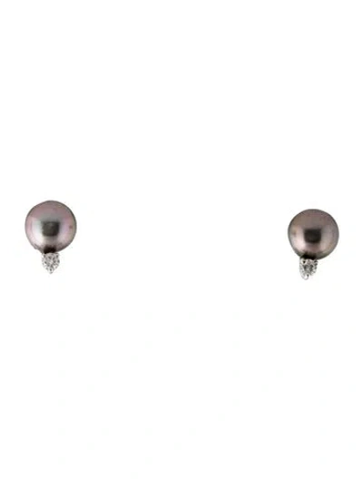 Pre-owned Mikimoto 18k Pearl & Diamond Stud Earrings In Multicolor