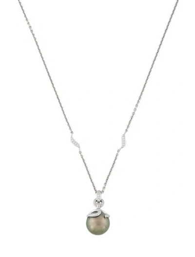 Pre-owned Mikimoto 18k Pearl & Diamond Twist Pendant Necklace, 18" In Multi