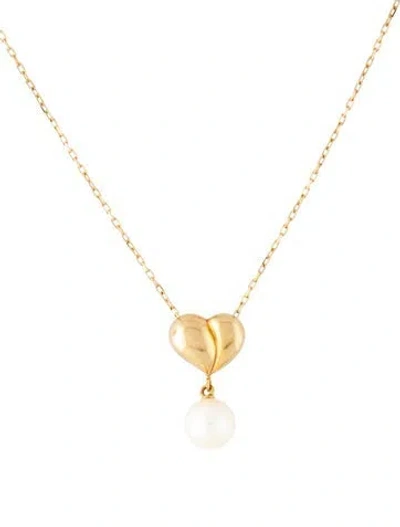 Pre-owned Mikimoto 18k Pearl & Heart Pendant Necklace, 15.5" In Multi