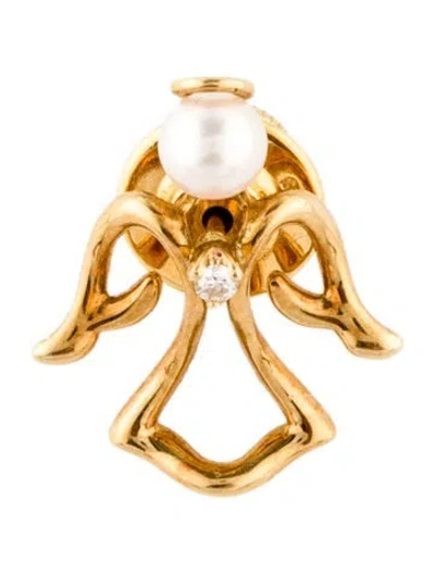 Pre-owned Mikimoto 18k Pearl Angel Motif Brooch Pin In Multi