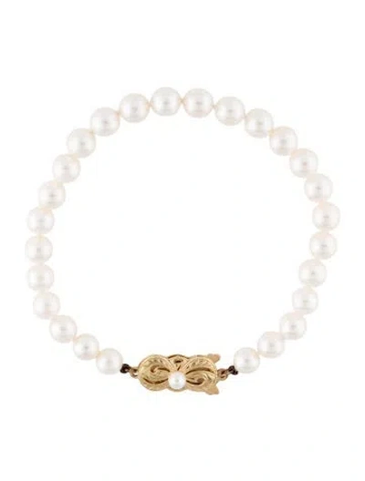 Pre-owned Mikimoto 18k Pearl Bead Bracelet, 6.5" In Multicolor