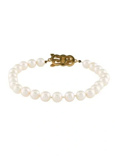 Pre-owned Mikimoto 18k Pearl Bead Bracelet, 6.75" In Multi