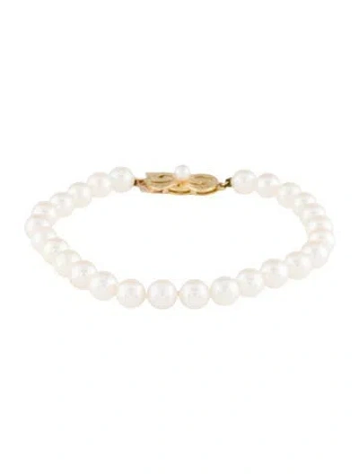 Pre-owned Mikimoto 18k Pearl Beaded Bracelet, 6.5" In Multi