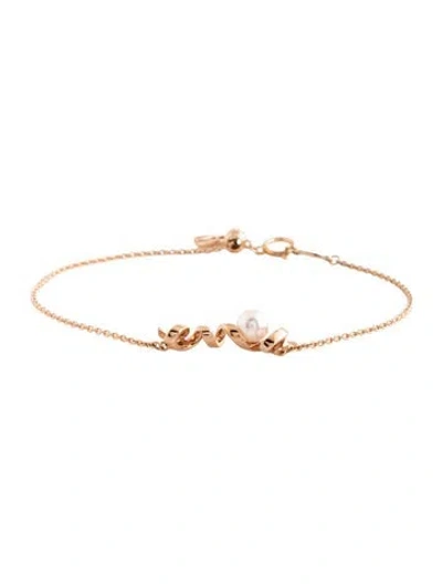 Pre-owned Mikimoto 18k Pearl Cherish Love Link Bracelet, 7.25" In Multicolor