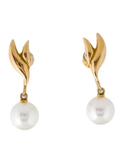 Pre-owned Mikimoto 18k Pearl Clip-on Drop Earrings In Multi