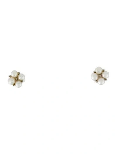 Pre-owned Mikimoto 18k Pearl Cluster Stud Earrings In Multi