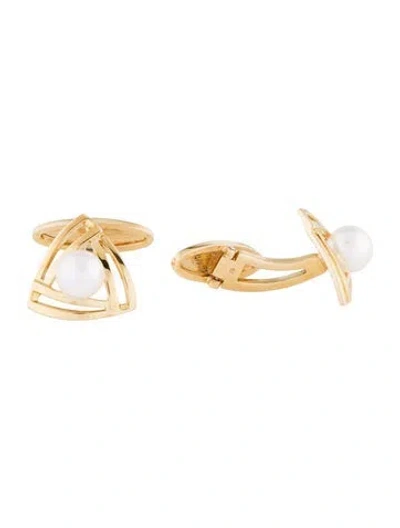 Pre-owned Mikimoto 18k Pearl Cufflinks In Multi