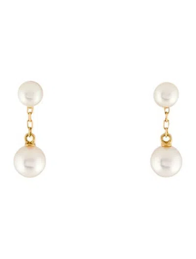 Pre-owned Mikimoto 18k Pearl Double Drop Clip On Earrings In Multicolor