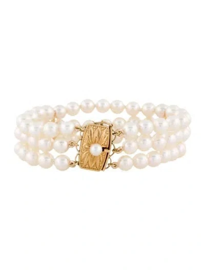 Pre-owned Mikimoto 18k Pearl Double Strand Bracelet, 6" In Multi